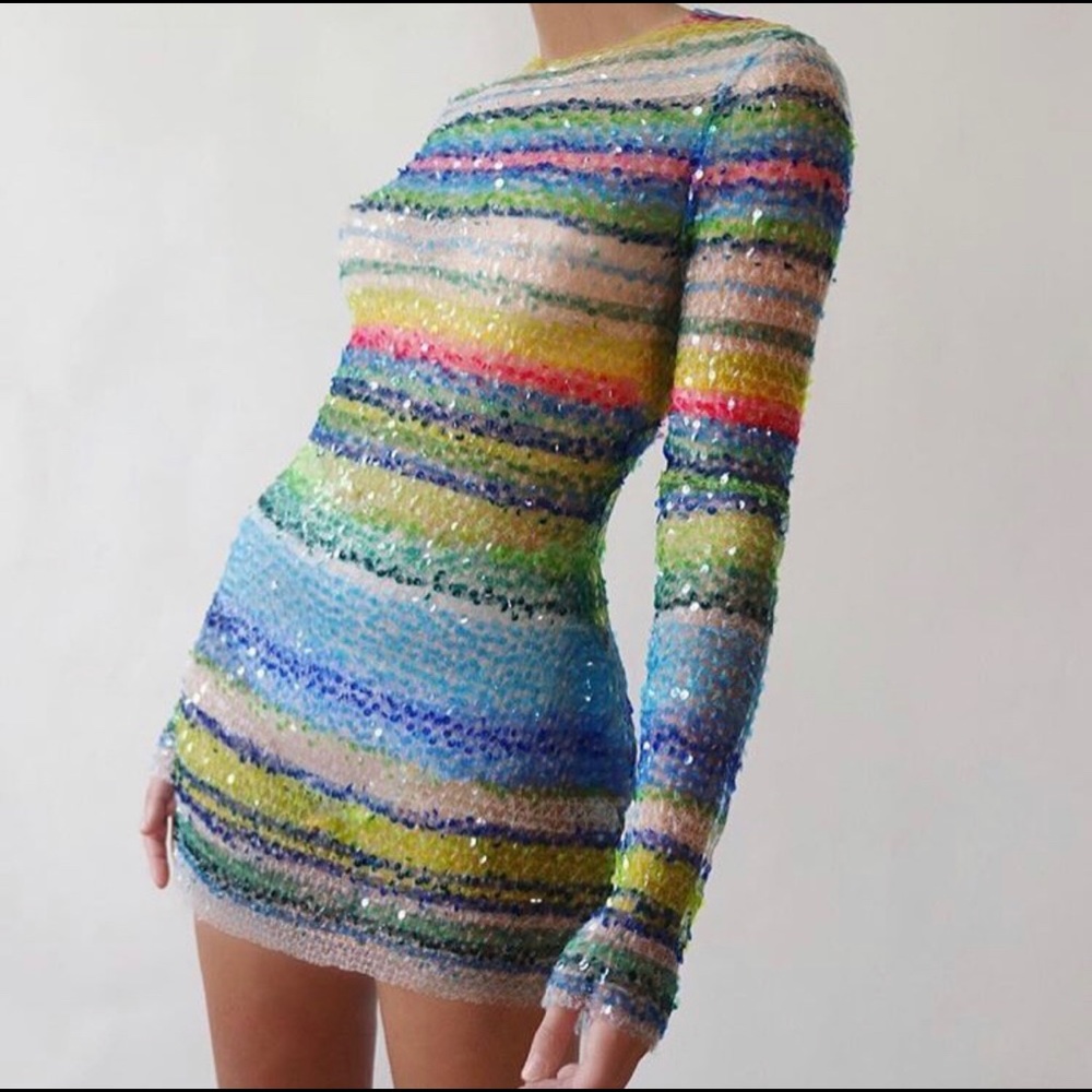 Lirika Matoshi Rainbow Sequin Mini Dress